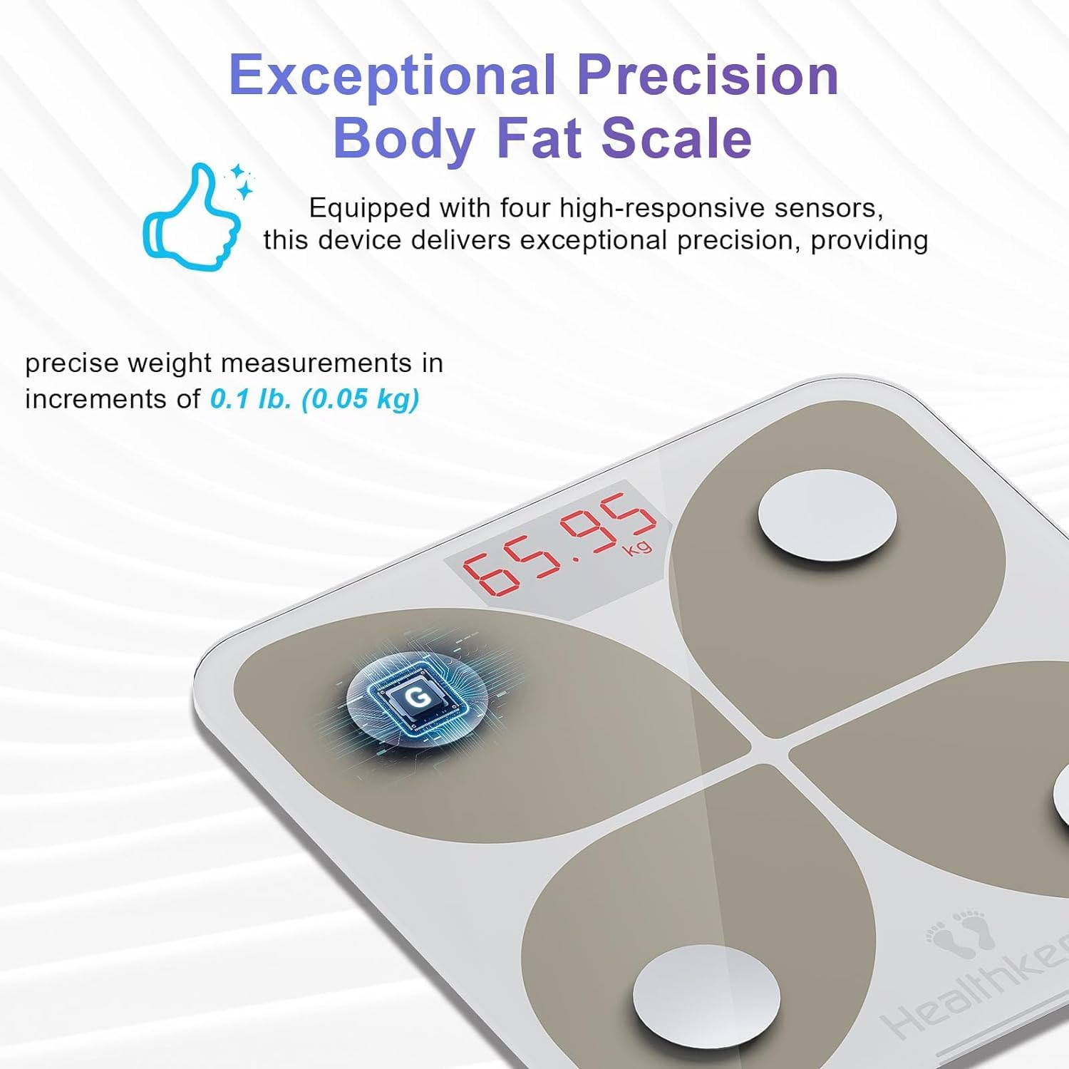 Body Fat Scale, Smart Bathroom Weight Scale, BMI Body Composition Monitor, High Precision Health Analyzer with Smartphone App for Fitness Tracking 400 lbs/180 kg (White) - Image 4