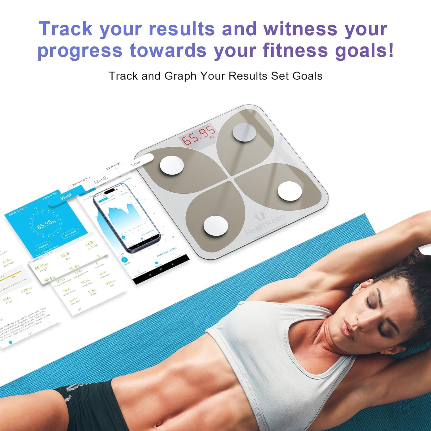 Body Fat Scale, Smart Bathroom Weight Scale, BMI Body Composition Monitor, High Precision Health Analyzer with Smartphone App for Fitness Tracking 400 lbs/180 kg (White) - Image 8