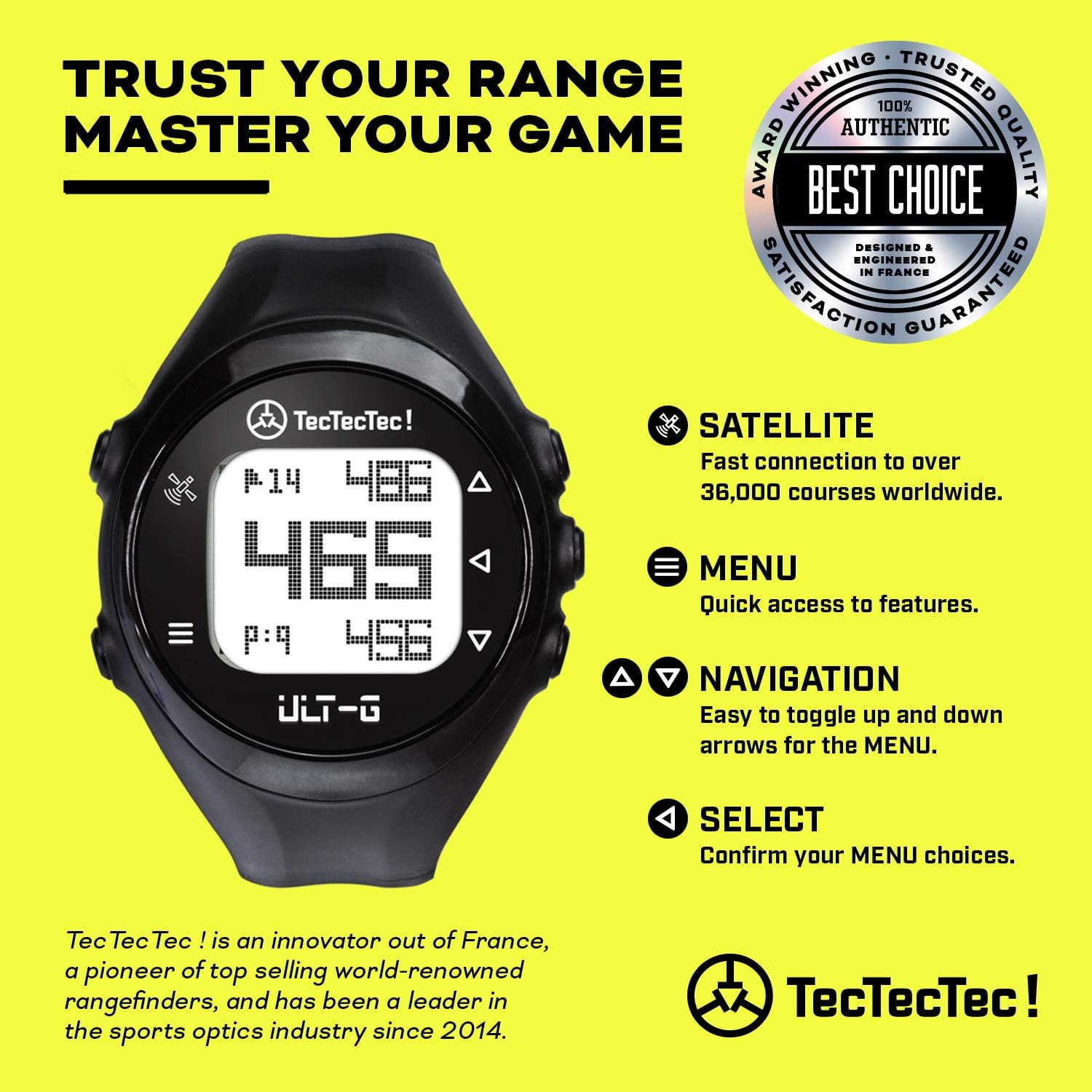 TecTecTec ULT-G Stylish, Lightweight and Multi-Functional Golf GPS Watch, Durable Wrist Band with LCD Display, Worldwide Preloaded Courses - Black - Image 3