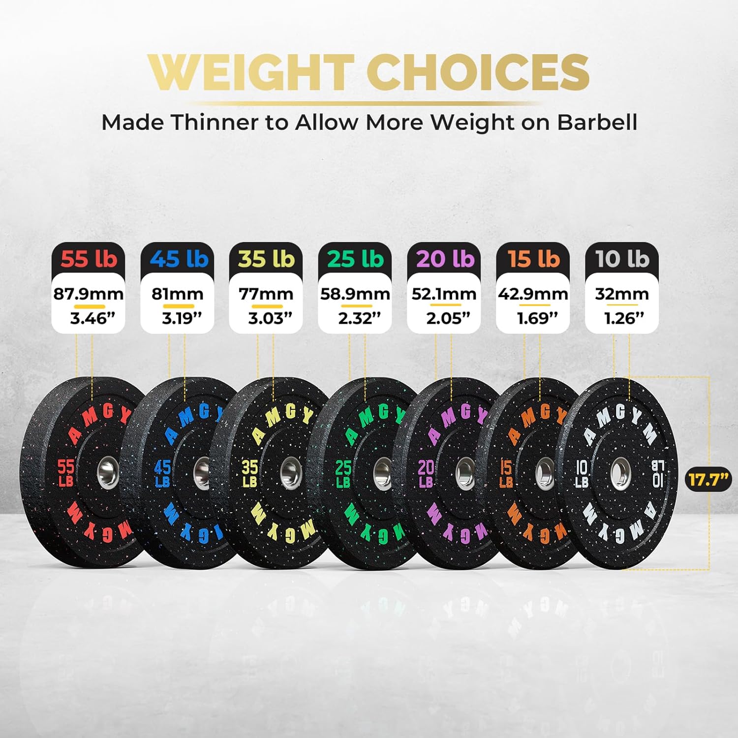 2 Inch Bumper Plates,10-500lbs,Barbell Rubber Olympic Weight Plates Set for Home Gym, Strength Training & Weight Lifting, Multiple Options Colors - Image 7