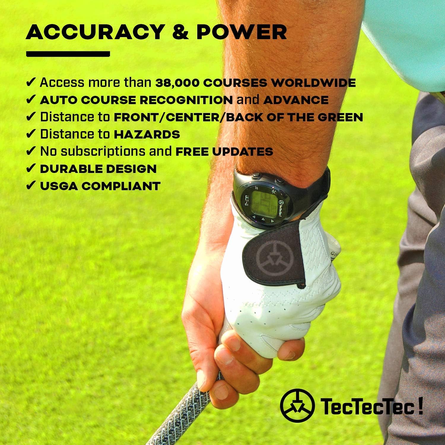 TecTecTec ULT-G Stylish, Lightweight and Multi-Functional Golf GPS Watch, Durable Wrist Band with LCD Display, Worldwide Preloaded Courses - Black - Image 6