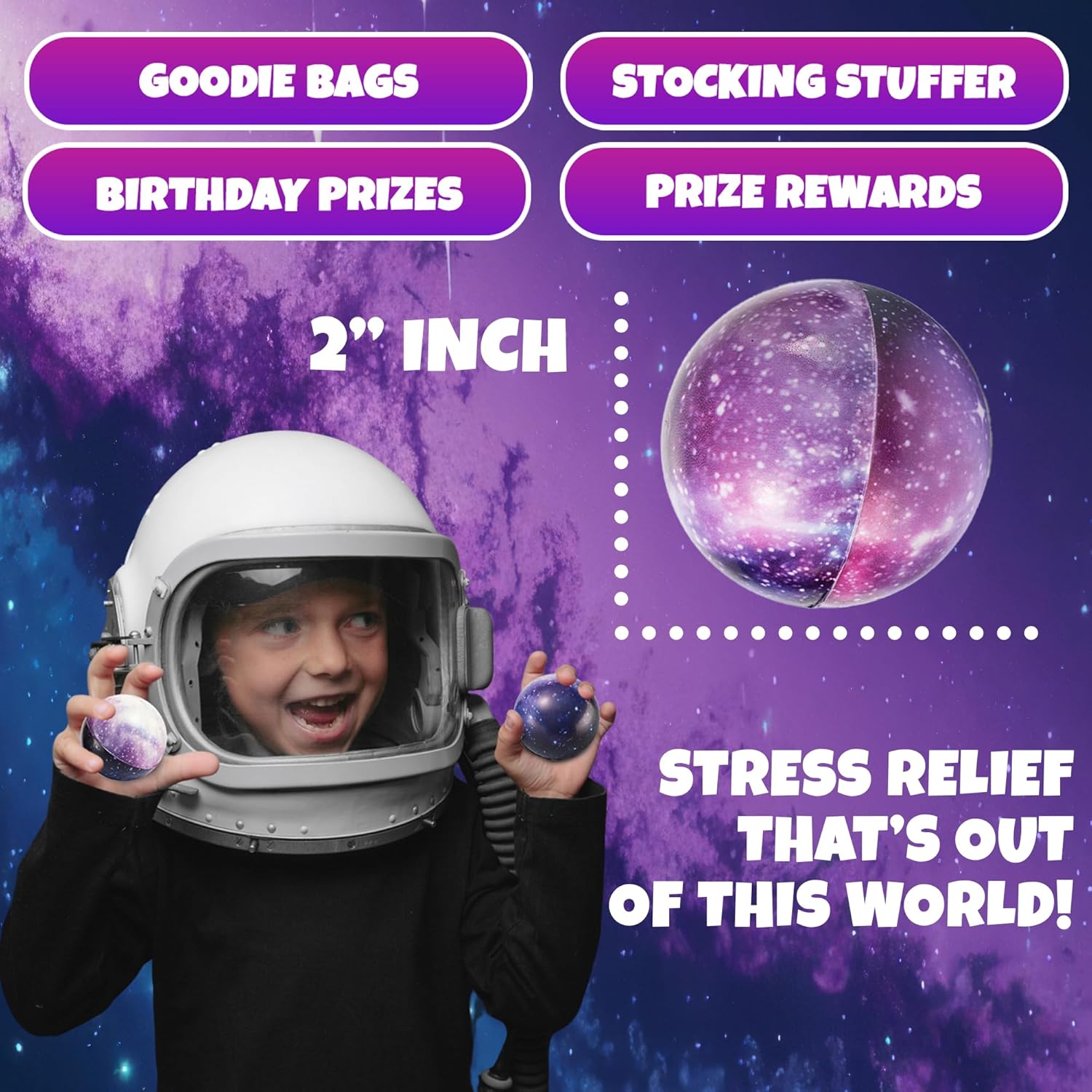 Galaxy Stress Balls for Kids - Pack of 24 Bulk - Squeeze Anxiety Fidget Sensory Balls for Children with Outer Space Theme, Toys for Party Favors and Birthday Party Supplies - Image 3