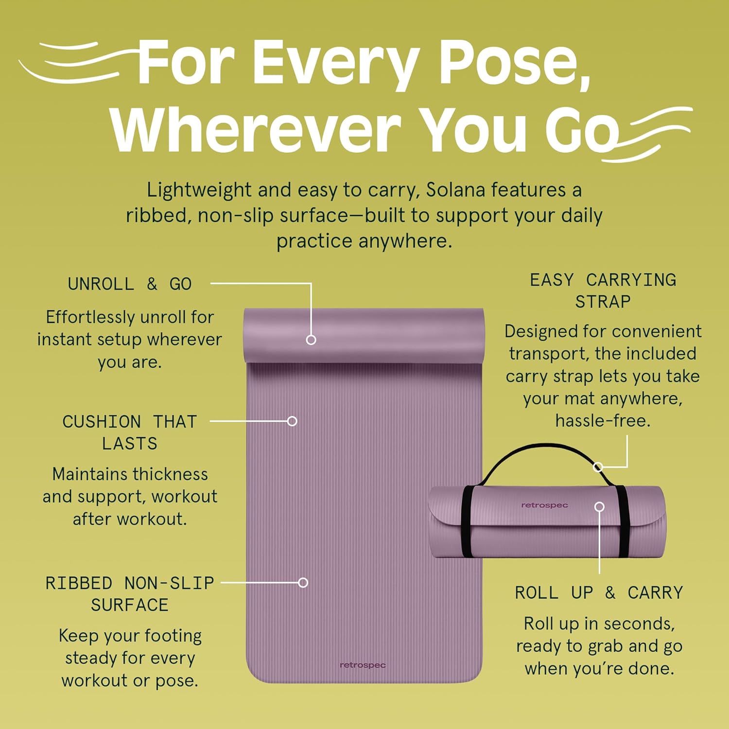 Retrospec Solana Yoga Mat 1/2" Thick w/Nylon Strap for Men & Women - Non Slip Exercise Mat for Yoga, Pilates, Stretching, Floor & Fitness Workouts - Image 6