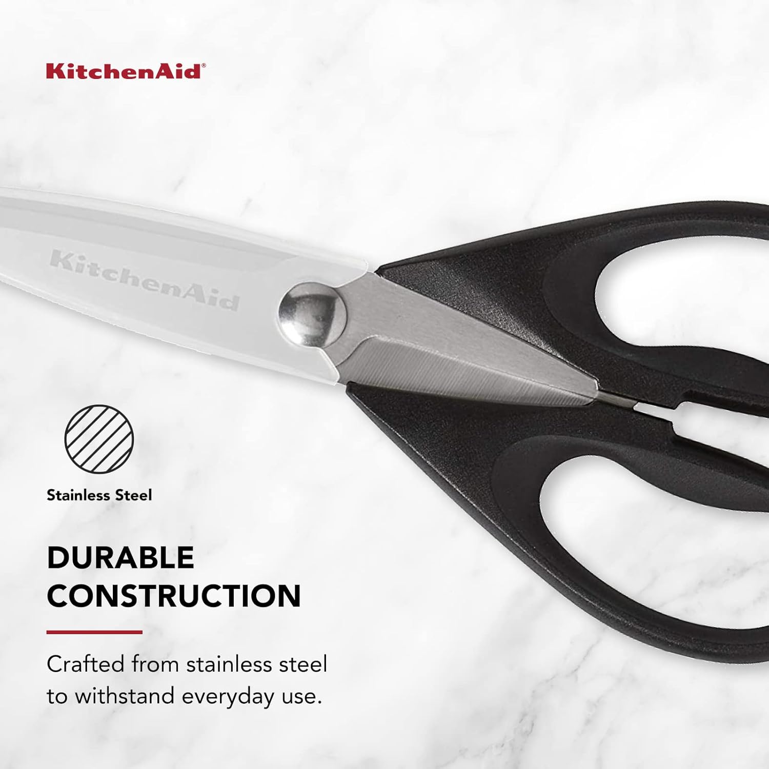 KitchenAid All Purpose Kitchen Shears with Protective Sheath Durable Stainless Steel Scissors, Dishwasher Safe, Soft Grip Comfort Handle, 8.72 Inch, Black - Image 4