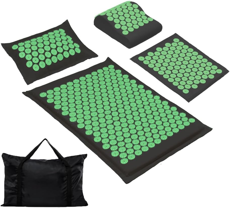 XiaoMaGe Acupressure Mat and Pillow Set with Carrying Bag - Acupuncture Mat for Neck & Back Pain Relief - Foot Manual Massager - Naturally Relaxation Gift - Stress Relief Massage Mat (Black) - Image 2