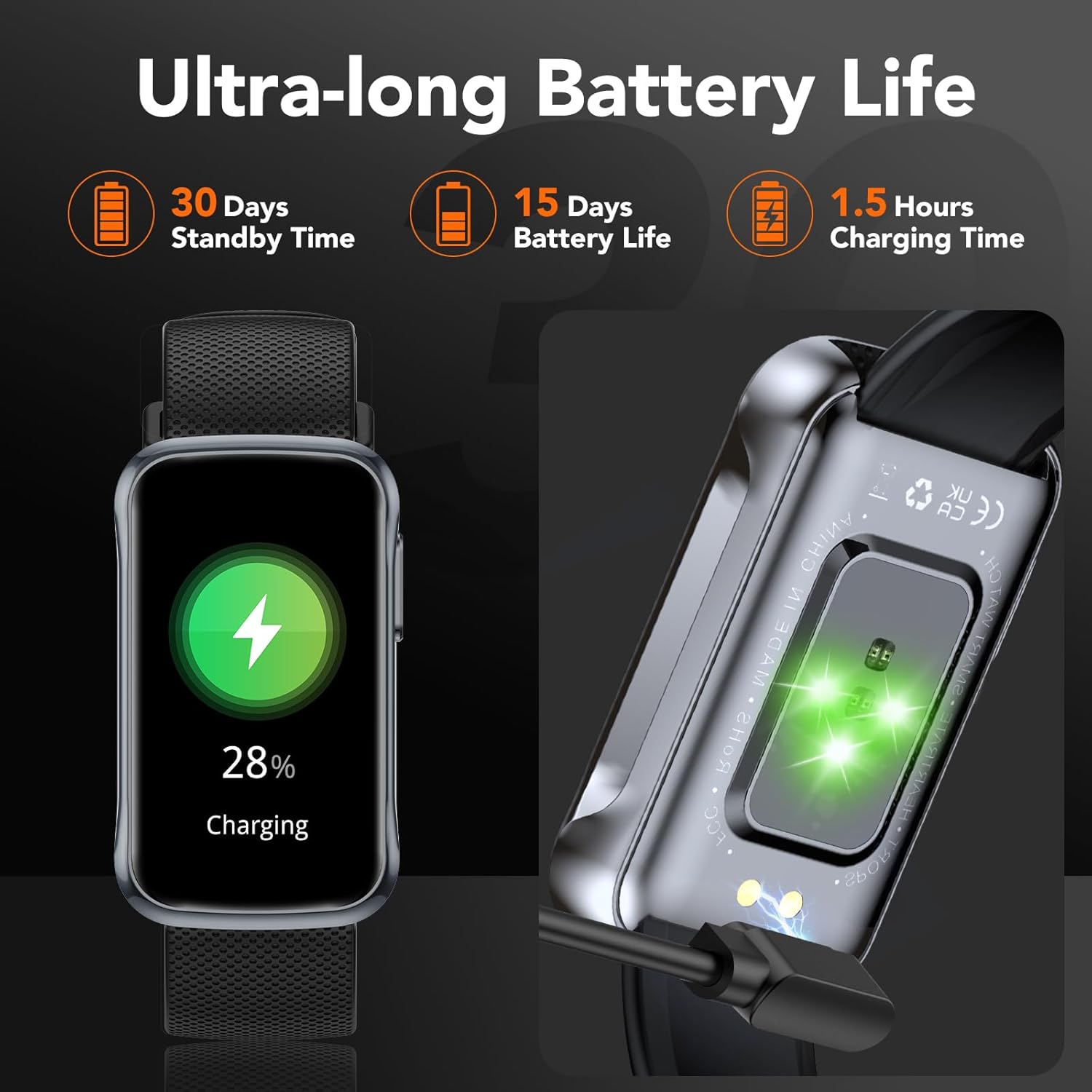 TIMU Health Fitness Tracker with 24/7 Heart Rate Sleep Monitor, IP68 Waterproof Activity Trackers and Smartwatches, Step Calorie Counter Fitness Watch for Android/iOS, Pedometer for Women Men(Black) - Image 7