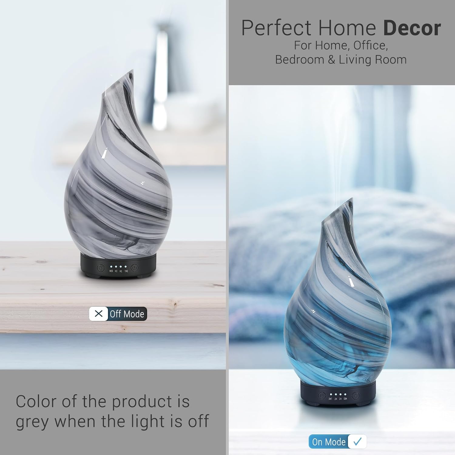 Essential Oil Diffuser 120ml Ultrasonic Aromatherapy Diffuser with Handmade Glass BPA Free Waterless Auto-Off, 4 Timer Setting 7 Colors Changed LED for Home Yoga Office - Image 3