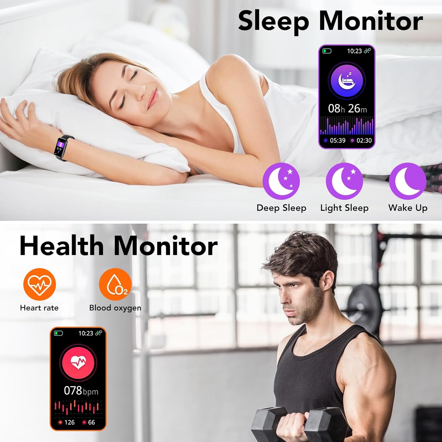 TIMU Health Fitness Tracker with 24/7 Heart Rate Sleep Monitor, IP68 Waterproof Activity Trackers and Smartwatches, Step Calorie Counter Fitness Watch for Android/iOS, Pedometer for Women Men(Black) - Image 6
