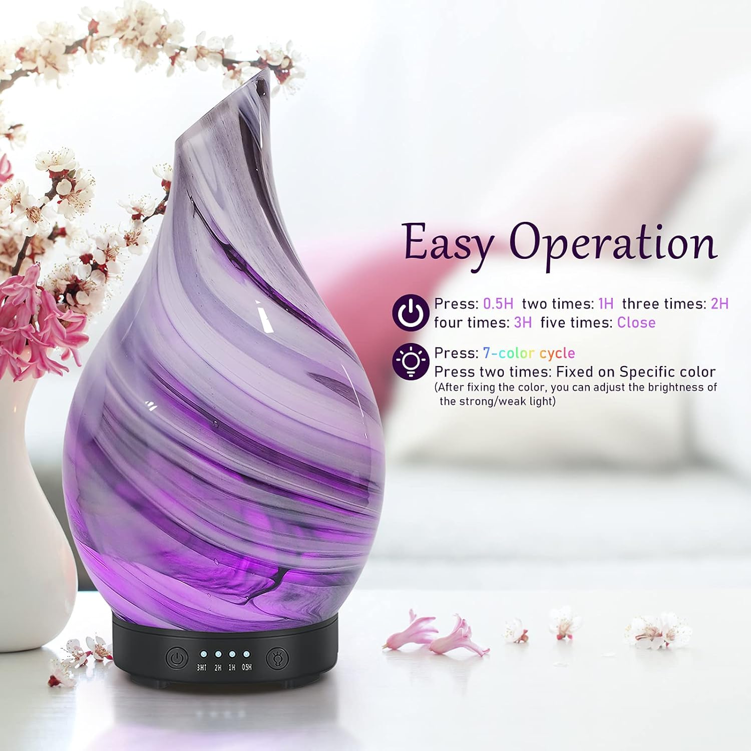 Essential Oil Diffuser 120ml Ultrasonic Aromatherapy Diffuser with Handmade Glass BPA Free Waterless Auto-Off, 4 Timer Setting 7 Colors Changed LED for Home Yoga Office - Image 9