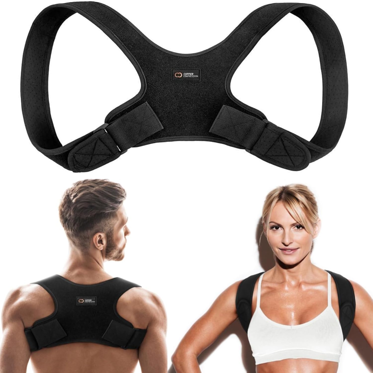 Copper Compression Posture Corrector for Men & Women - Adjustable Copper Infused Orthopedic Brace for Pain Relief from Bad Posture, Slumping - Targets Upper Back, Shoulders, Neck, Clavicle - Image 2