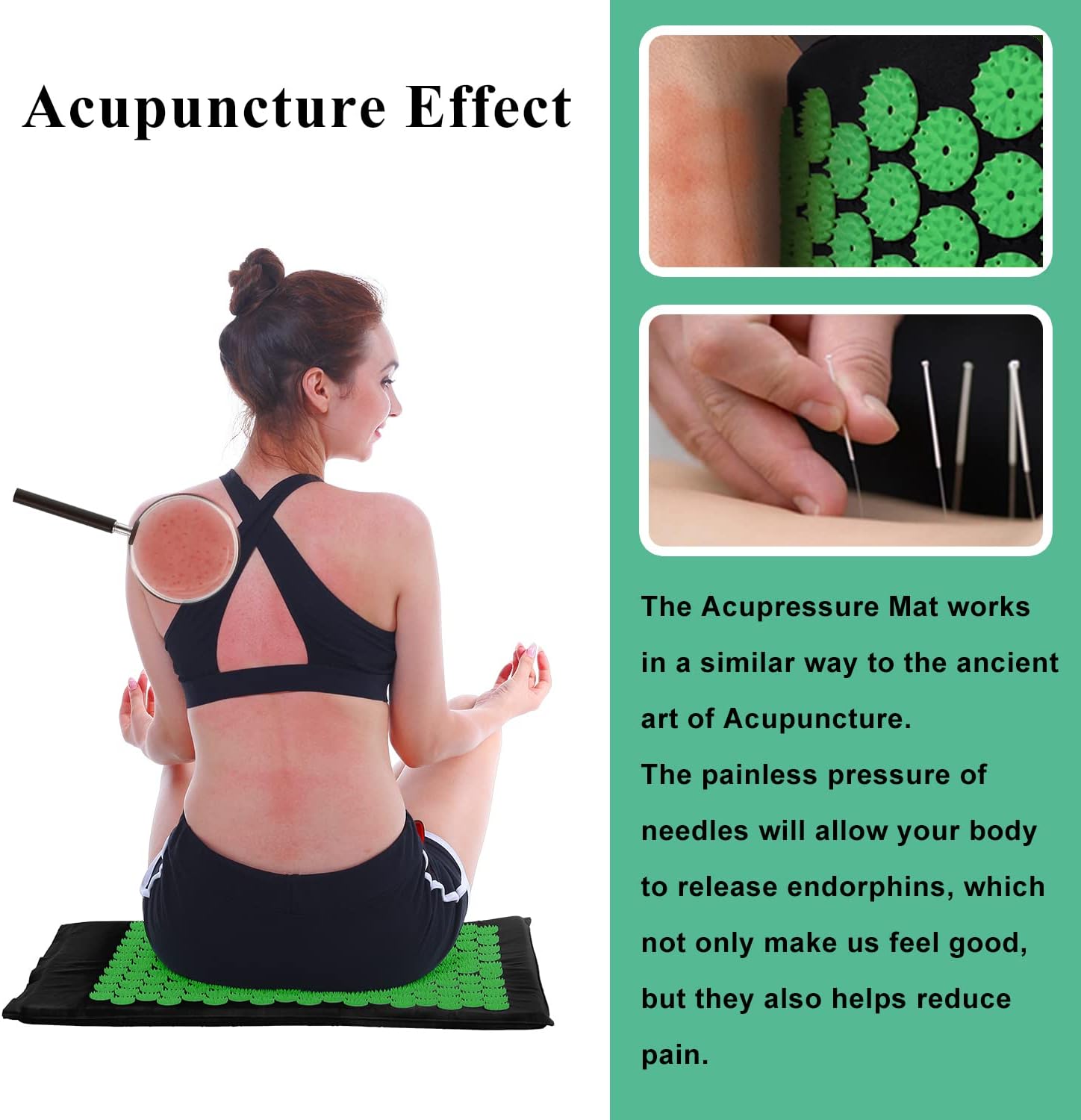 XiaoMaGe Acupressure Mat and Pillow Set with Carrying Bag - Acupuncture Mat for Neck & Back Pain Relief - Foot Manual Massager - Naturally Relaxation Gift - Stress Relief Massage Mat (Black) - Image 4