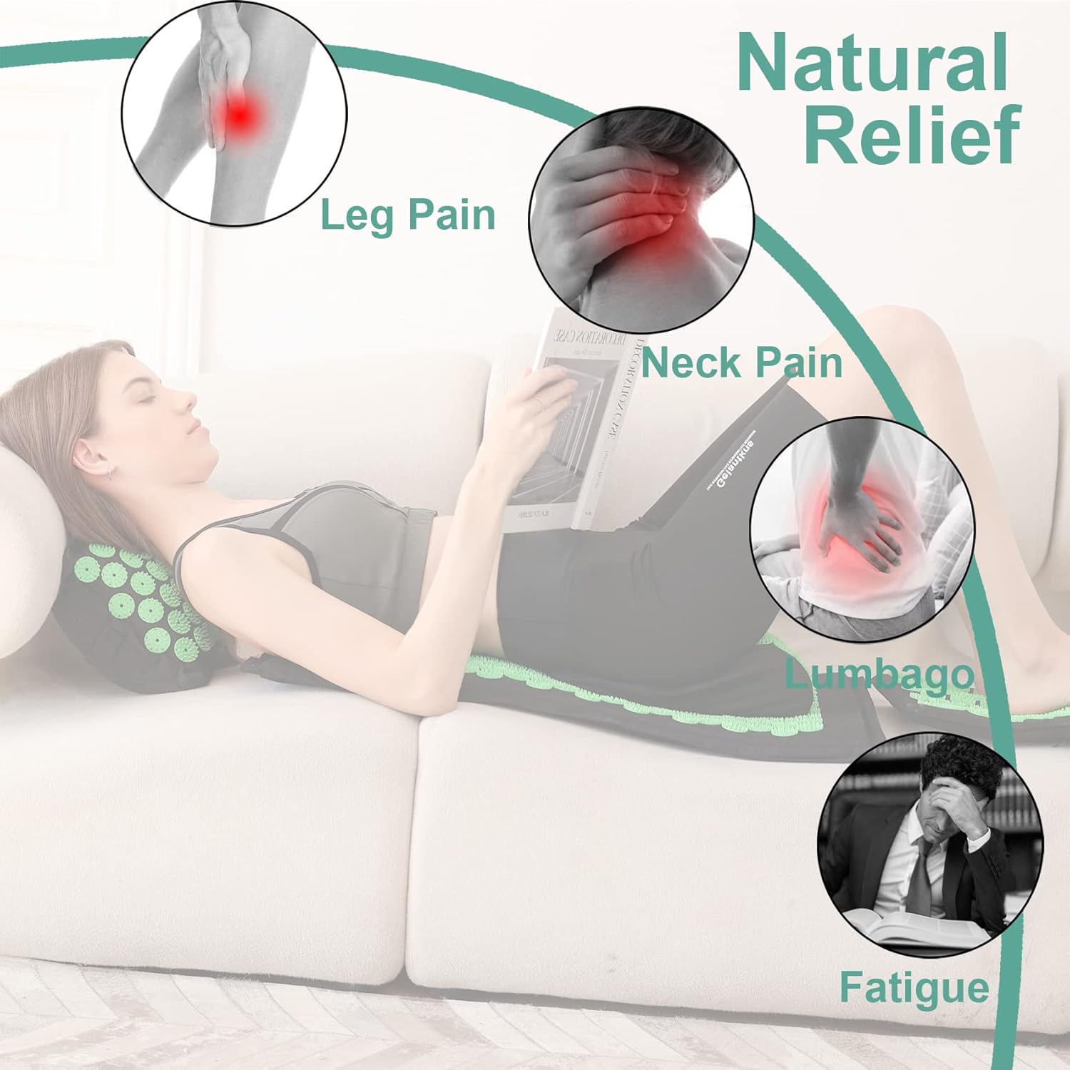 XiaoMaGe Acupressure Mat and Pillow Set with Carrying Bag - Acupuncture Mat for Neck & Back Pain Relief - Foot Manual Massager - Naturally Relaxation Gift - Stress Relief Massage Mat (Black) - Image 6