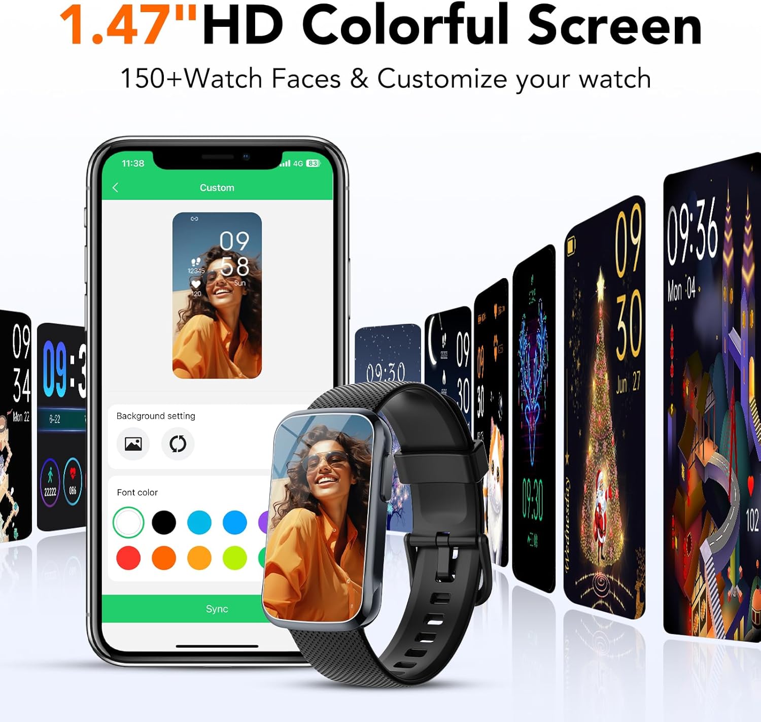 TIMU Health Fitness Tracker with 24/7 Heart Rate Sleep Monitor, IP68 Waterproof Activity Trackers and Smartwatches, Step Calorie Counter Fitness Watch for Android/iOS, Pedometer for Women Men(Black) - Image 4