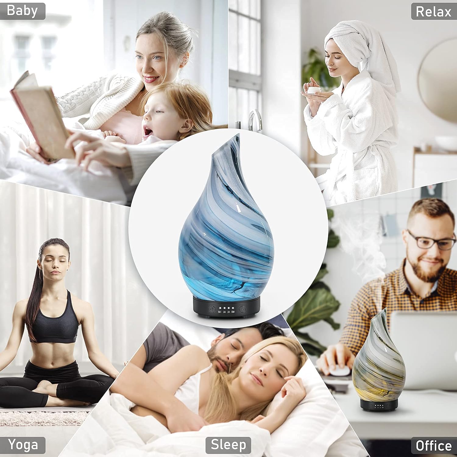 Essential Oil Diffuser 120ml Ultrasonic Aromatherapy Diffuser with Handmade Glass BPA Free Waterless Auto-Off, 4 Timer Setting 7 Colors Changed LED for Home Yoga Office - Image 8