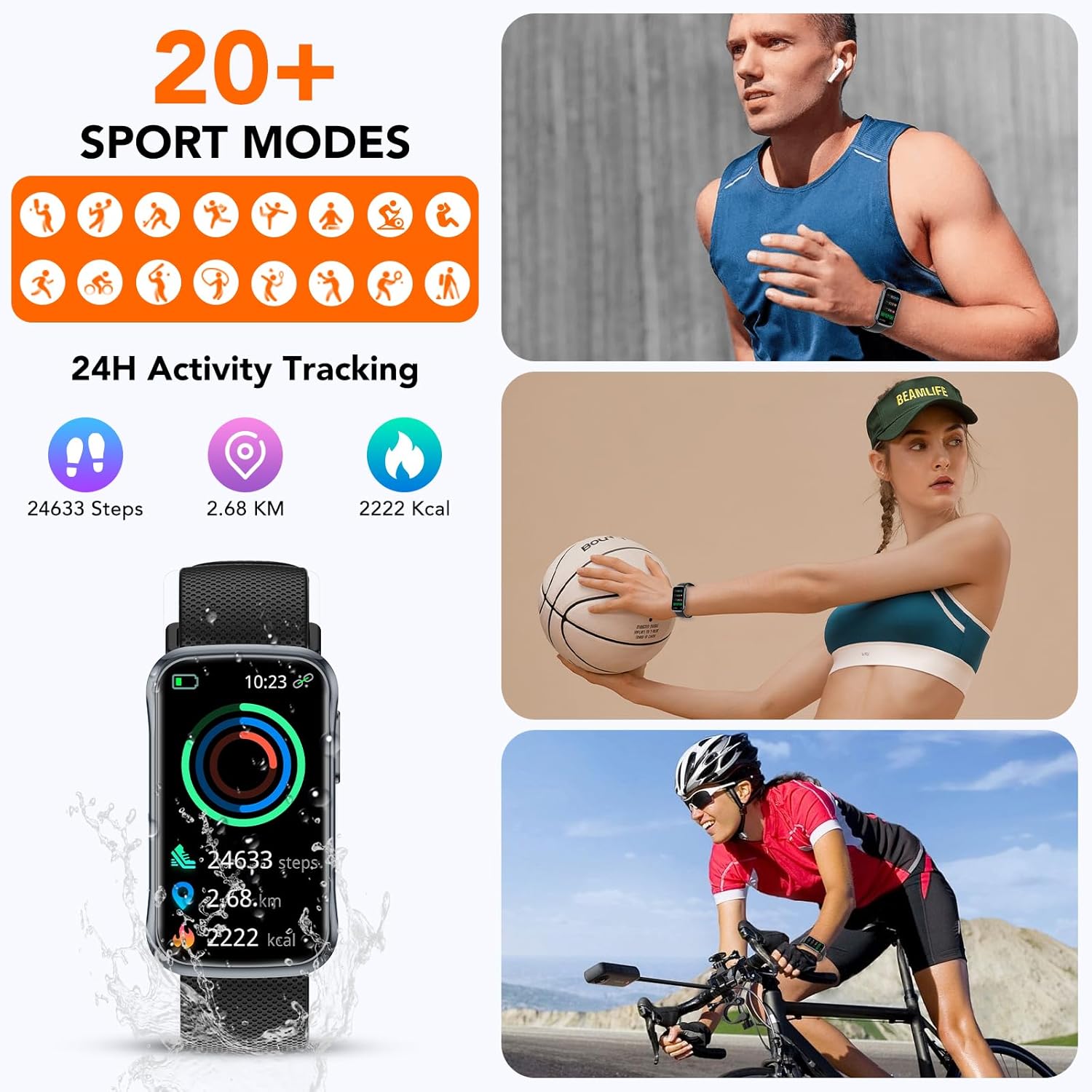 TIMU Health Fitness Tracker with 24/7 Heart Rate Sleep Monitor, IP68 Waterproof Activity Trackers and Smartwatches, Step Calorie Counter Fitness Watch for Android/iOS, Pedometer for Women Men(Black) - Image 5