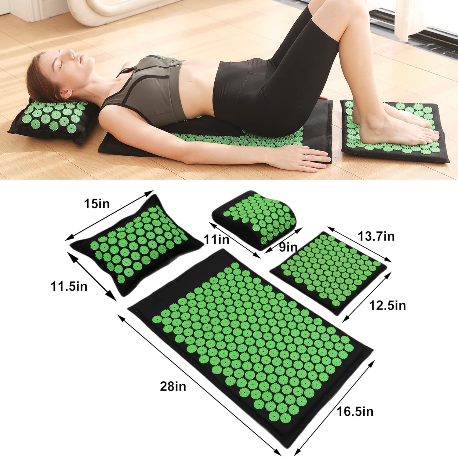 XiaoMaGe Acupressure Mat and Pillow Set with Carrying Bag - Acupuncture Mat for Neck & Back Pain Relief - Foot Manual Massager - Naturally Relaxation Gift - Stress Relief Massage Mat (Black) - Image 3