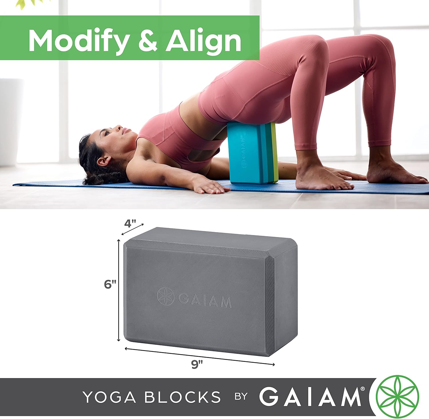 Gaiam Yoga Block - Supportive Latex-Free Eva Foam - Soft Non-Slip Surface with Beveled Edges for Yoga, Pilates, Meditation - Yoga Accessories for Stability, Balance, Deepen Stretches - Image 8