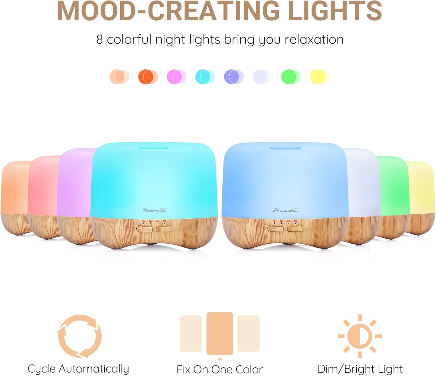 Homeweeks 300ml Essential Oil Diffuser, Quiet Aromatherapy Mist Diffusers for Essential Oils, Wood Grain, Ultrasonic, Remote Control, Timer, 7 Colors Light for Bedroom (300ml) - Image 7