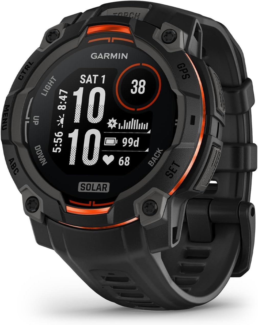 Garmin Instinct® 3 45mm, Solar Charged Display, Rugged Outdoor GPS Smartwatch, Metal-Reinforced Bezel, Built-in Flashlight, Black - Image 2