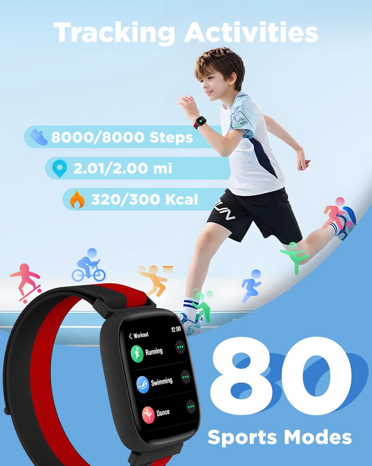 BIGGERFIVE Smart Watch for Kids, 1.8" Fitness Tracker Watch Pedometer, Heart Rate, IP68 Waterproof, Sleep Monitor, Calorie Step Counter, Puzzle Game with/Without APP for Girls Boys Teens 5-16, Nylon - Image 4