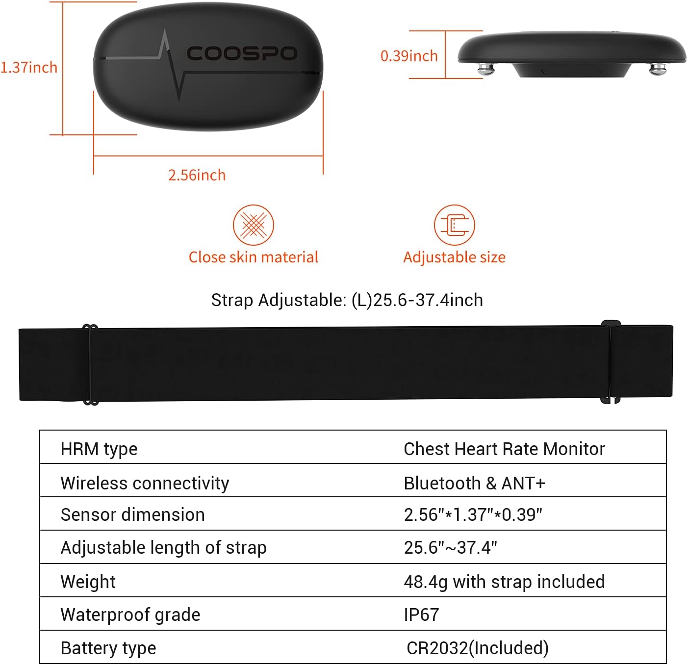 COOSPO Heart Rate Monitor Chest Strap, Bluetooth ANT+ Heart Rate Monitor Chest Sensor with 400H Battery, HRM Works with Strava/Wahoo Fitness/Polar Beat/Peloton/DDP Yoga App - Image 4
