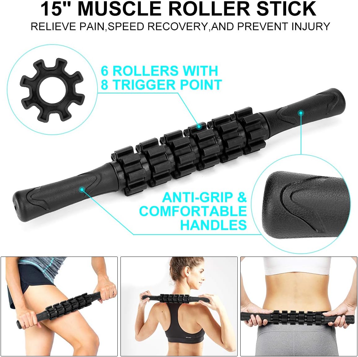 Foam Roller Set - High Density Back Roller, Muscle Roller Stick,2 Foot Fasciitis Ball, Stretching Strap, Massager Ball for Whole Body Physical Therapy & Exercise, Yoga, Back Pain, Leg, Deep Tissue - Image 5