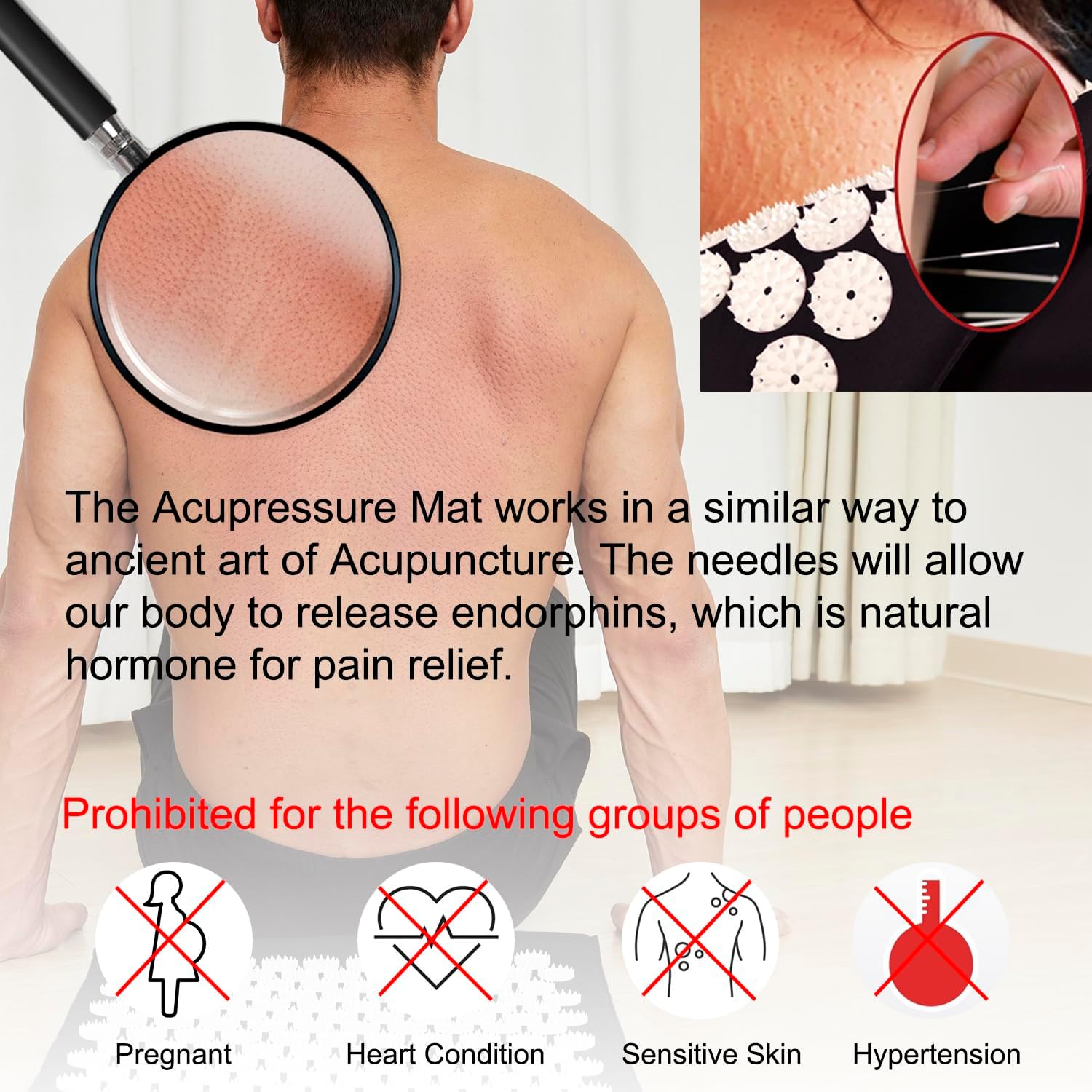 XiaoMaGe Acupressure Mat and Pillow Set with Bag - Extra Long Acupuncture Mat for Neck & Back Pain Relief- Naturally Relaxation Gift for Women - Stress Relief Massage Mat (Black) - Image 4