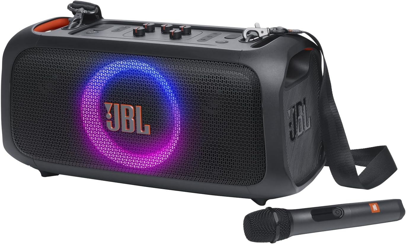 JBL PartyBox On-The-Go Essential - Portable Party Speaker with Built-in Lights and Wireless mic, Amazing Pro Sound, IPX4 splashproof Protection, 6 Hours of Playtime, Convenient Shoulder Strap - Image 2