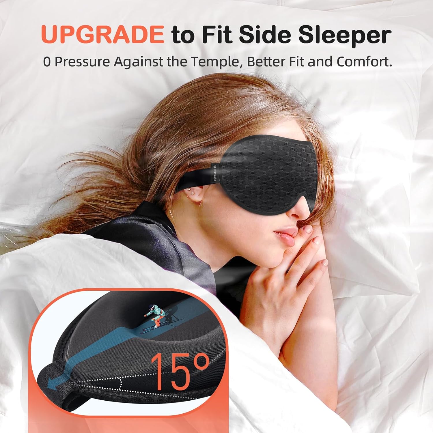 INNELO 3D Contoured Sleep Mask for Side Sleepers, 100% Light Blocking Sleeping Mask for Men & Women, Soft, No Pressure on Eyes, Airplane Blindfold for Travel, Night Eye Cover for Nap, Yoga, Black - Image 3