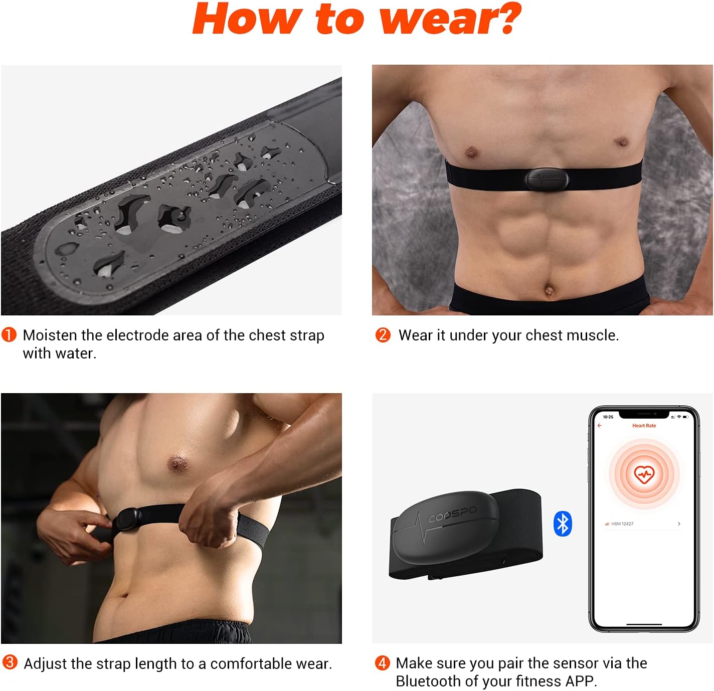 COOSPO Heart Rate Monitor Chest Strap, Bluetooth ANT+ Heart Rate Monitor Chest Sensor with 400H Battery, HRM Works with Strava/Wahoo Fitness/Polar Beat/Peloton/DDP Yoga App - Image 7