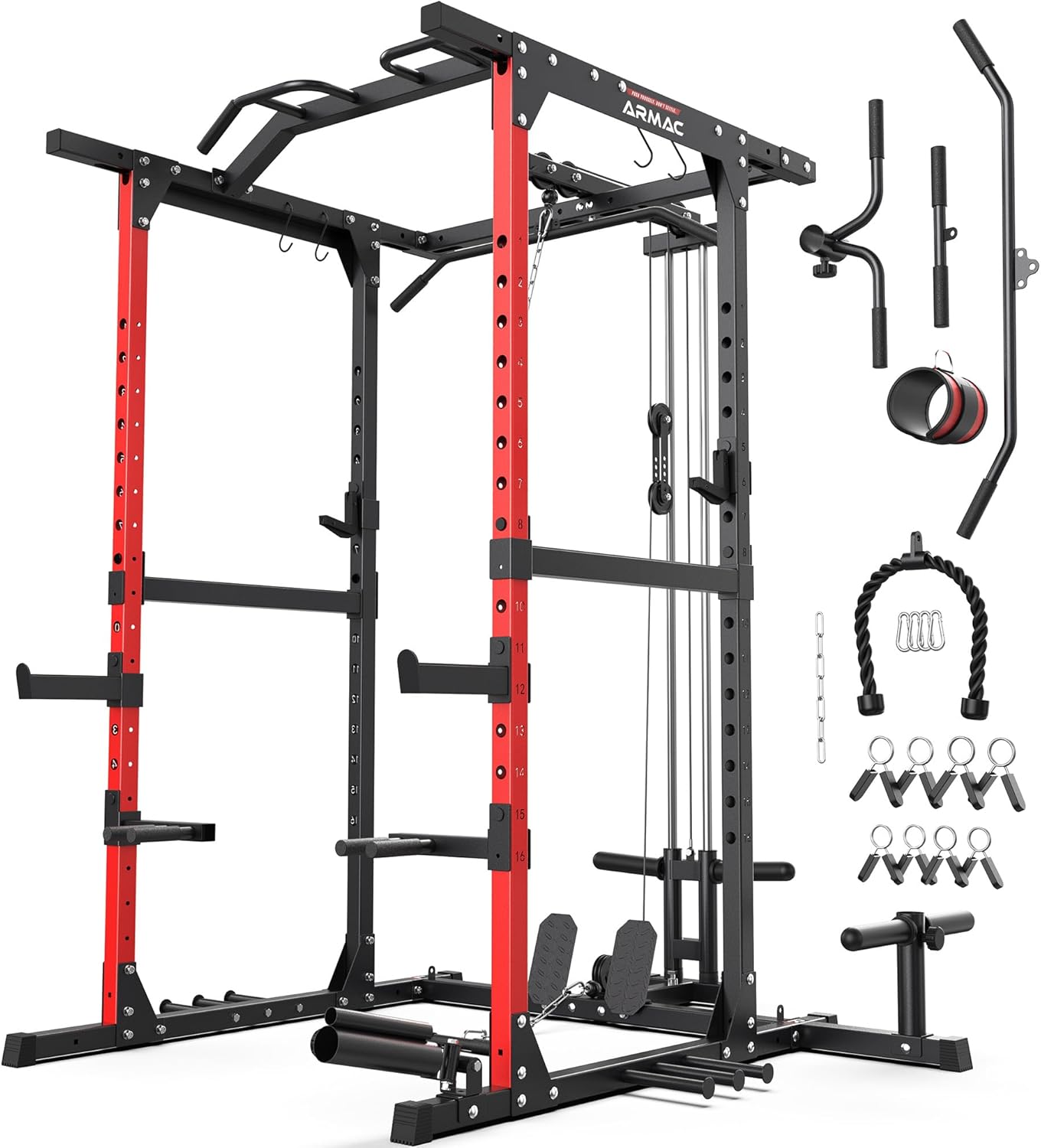 ARMAC Power Cage,1500lbs Multi-Function Power Rack with Adjustable Cable Crossover System and More Training Attachment (black) - Image 2