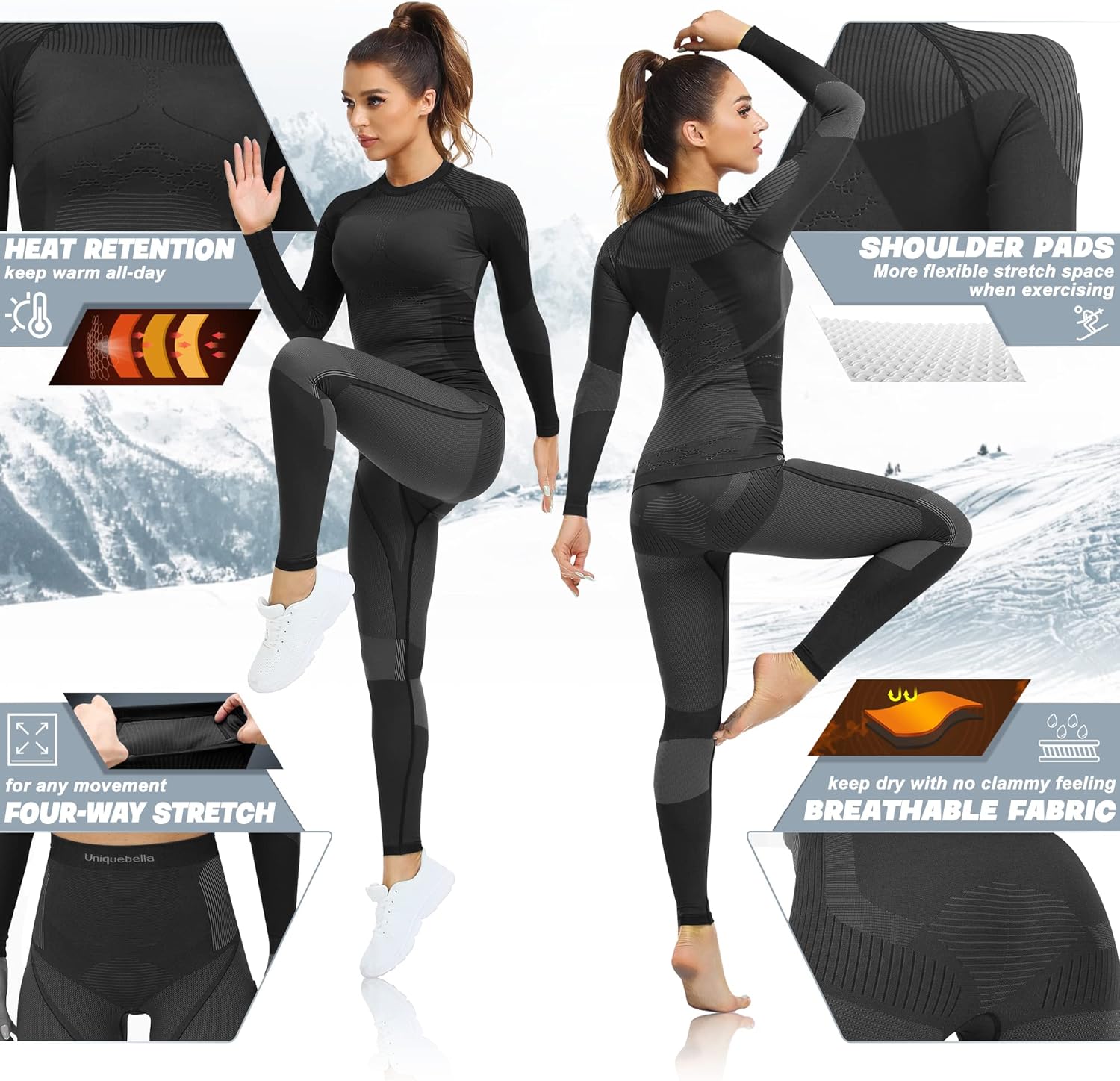 UNIQUEBELLA Womens Thermal Underwear Long Johns Base Layer Set for Women Athletic Underwear Set - Image 3