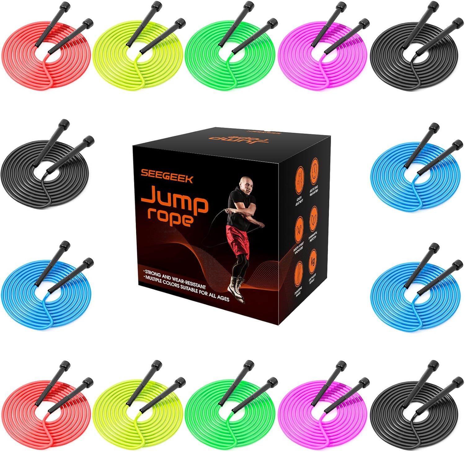14 Pack Adjustable PVC Jump Rope for Cardio Fitness - Versatile Jump Rope for Women Men Kids Christmas Gift -Tangle-Free for Keeping Fit, Training, Workout - Image 2