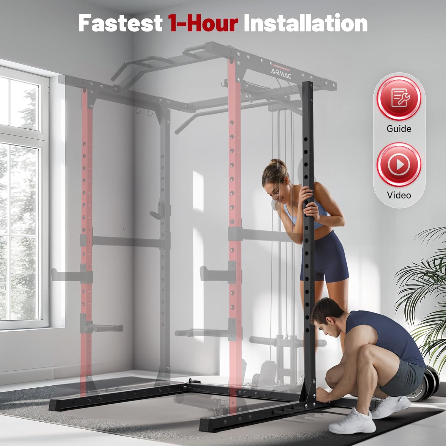 ARMAC Power Cage,1500lbs Multi-Function Power Rack with Adjustable Cable Crossover System and More Training Attachment (black) - Image 9