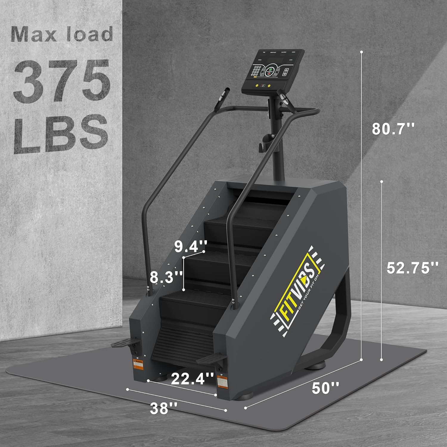 Fitvids Stair Stepper Machine, Commercial Grade Continuous Climbing Stair Machine for Cardio and Lower Body Workouts, Max Load 375LBS, Black - Image 3