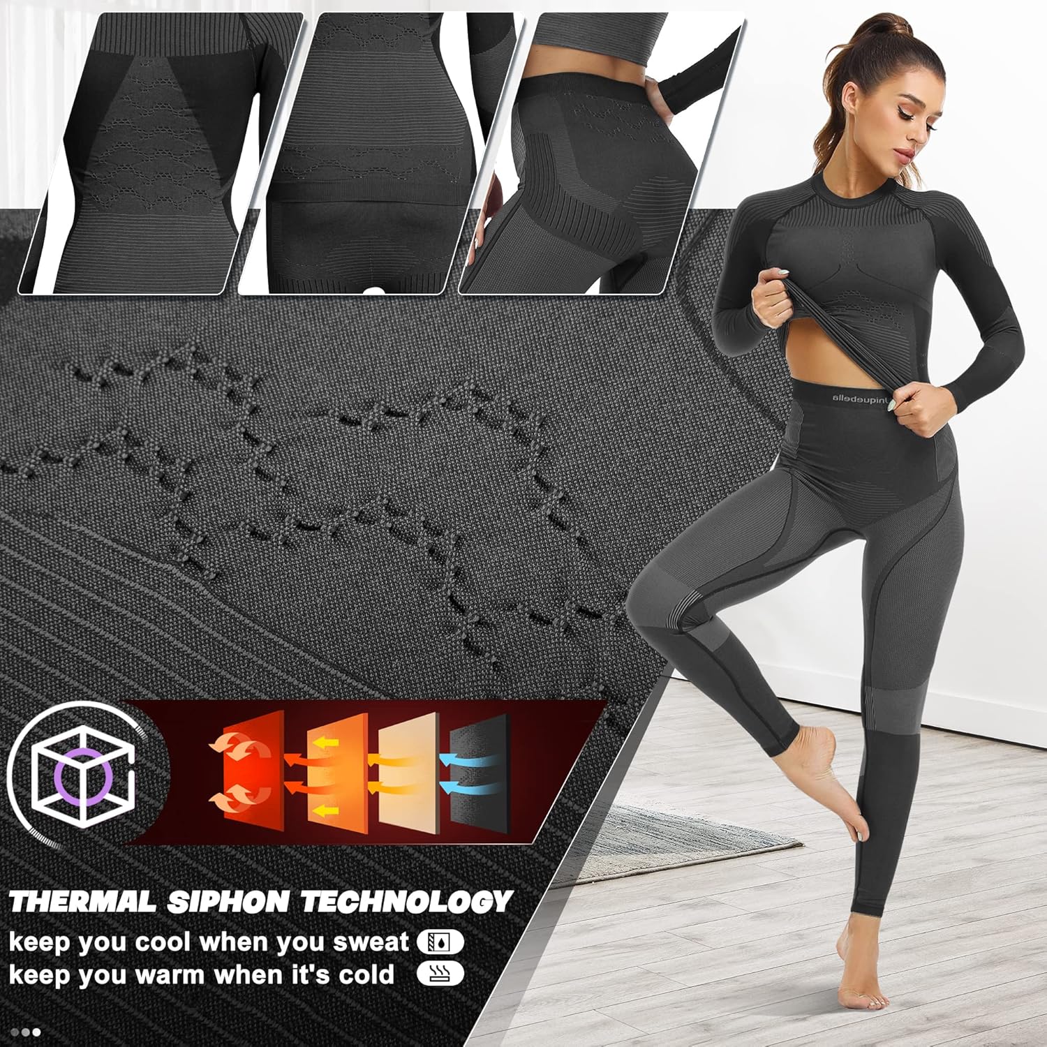 UNIQUEBELLA Womens Thermal Underwear Long Johns Base Layer Set for Women Athletic Underwear Set - Image 5