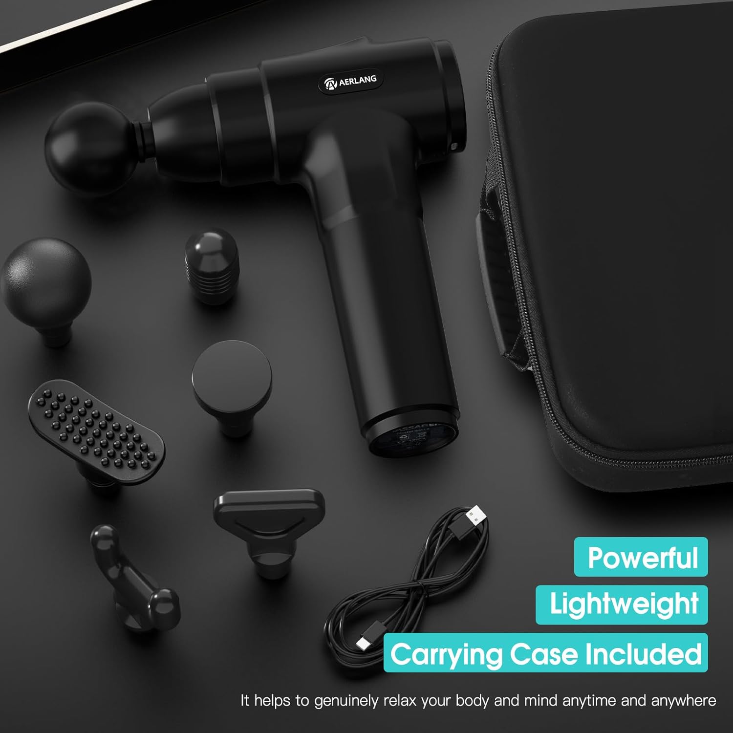 AERLANG Massage Gun, Deep Tissue Muscle Back Massage for Athletes Pain Relief, Percussion Massager with 6 Massages Heads & 20 Speed Fathers Birthday Day Gifts from Daughter Portable Back Massager Gun - Image 7