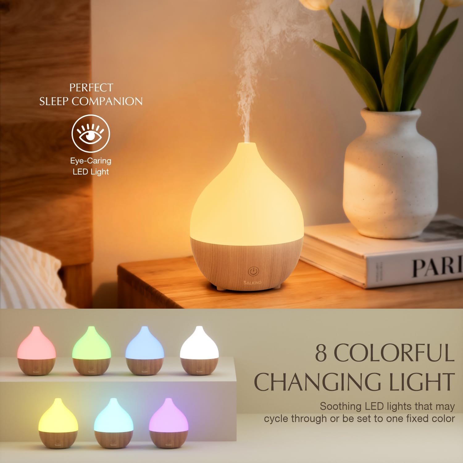 SALKING Essential Oil Diffuser, 100ml Small Aromatherapy Diffuser with Auto Shut-Off Function, Ultrasonic Diffusers for Essential Oils, Cool Mist Humidifier with Warm White Lights, for Office Home - Image 3