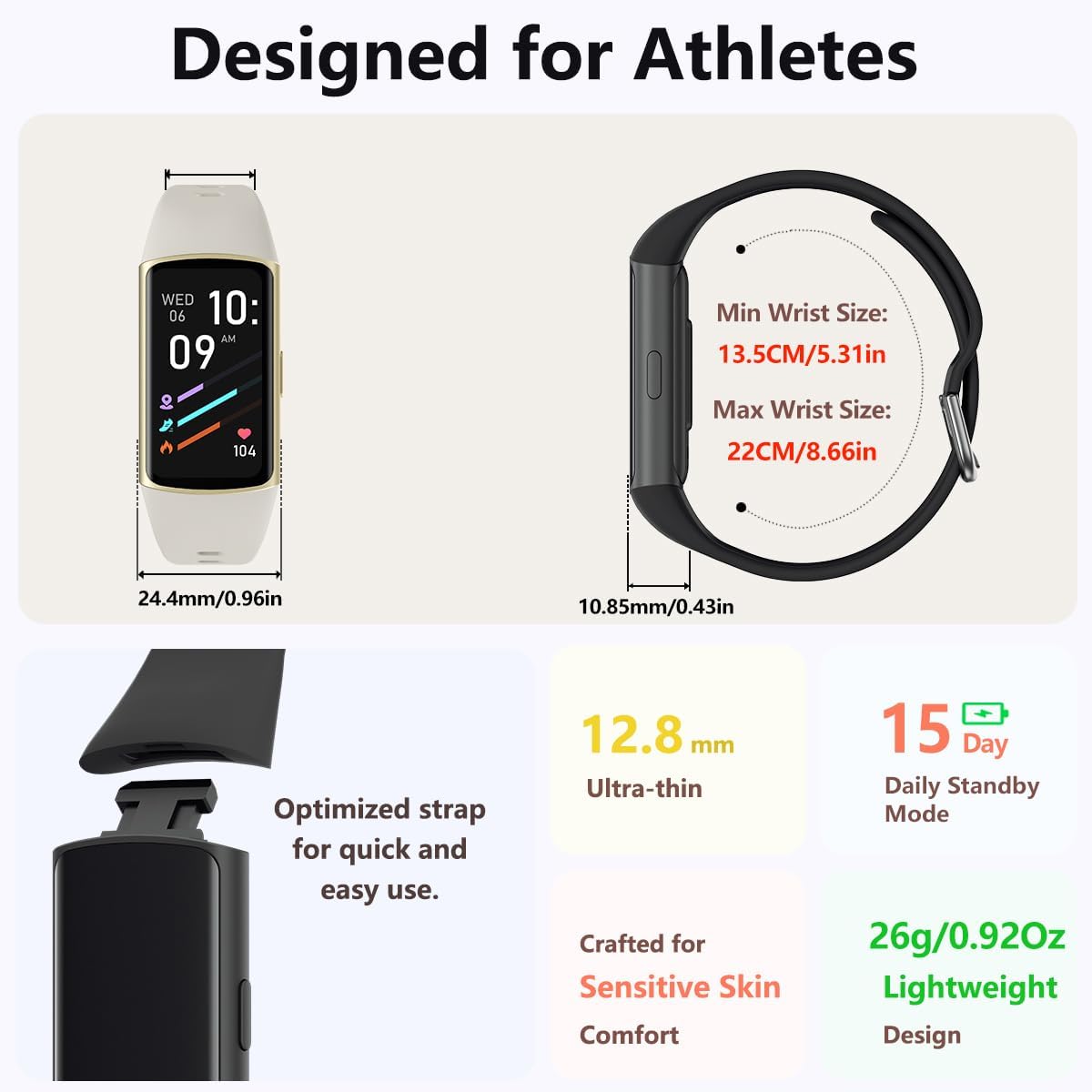 FITVII FINO 2 Slim Fitness Tracker, Smart Watch with Blood Oxygen, Sleep Monitor, 24/7 Heart Rate & Blood Pressure, IP68 Waterproof Health Activity Trackers with Calories Step Counter for Women Men - Image 8