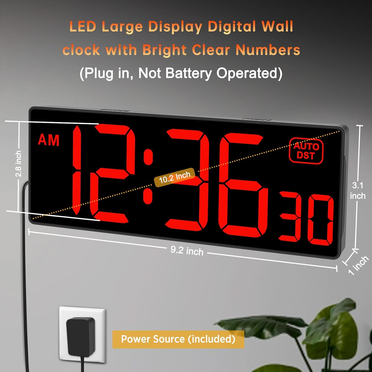 Soobest Digital Wall Clock with Seconds for Gym, Remote Countdown Timer Large LED Display 5 Dimmer (10.2" Red) - Image 3