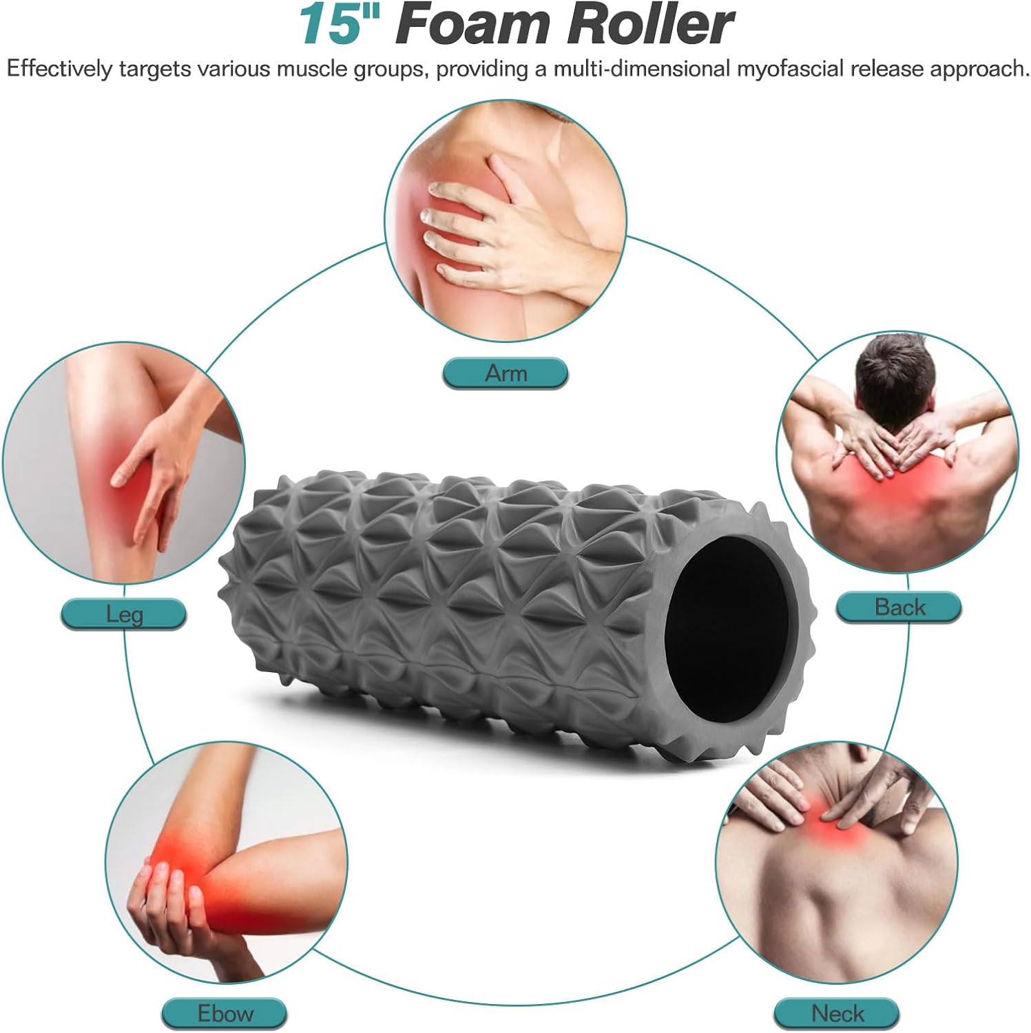 5 in 1 Foam Roller Set - Trigger Point Foam Back Roller, Muscle Roller Stick, Massage Ball, Stretching Band for Deep Muscle Massage Pilates Yoga,Fitness Exercise for Whole Body Release - Image 4