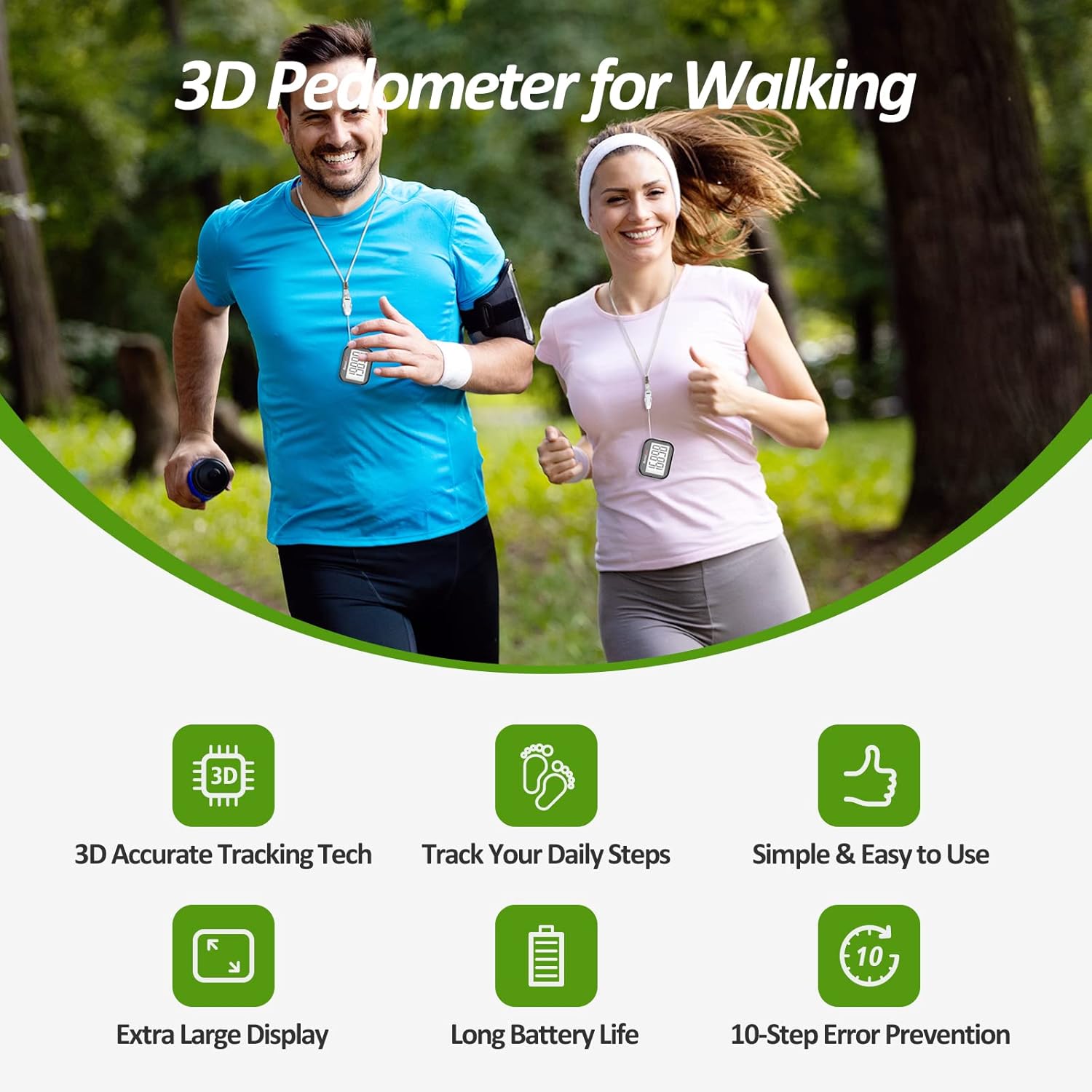 3D Pedometer for Walking, Simple Step Counter for Walking with Removable Clip and Lanyard, Accurate Pedometers for Steps, Step Tracker with Large Display for Men Women and Kids - Image 3