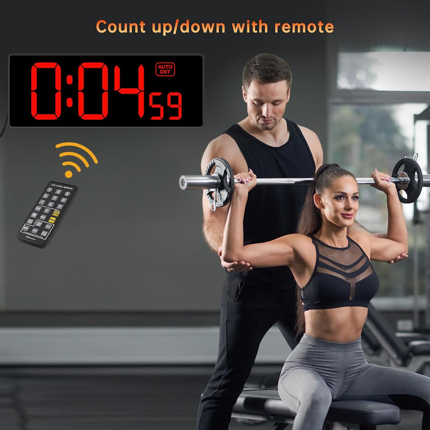 Soobest Digital Wall Clock with Seconds for Gym, Remote Countdown Timer Large LED Display 5 Dimmer (10.2" Red) - Image 5