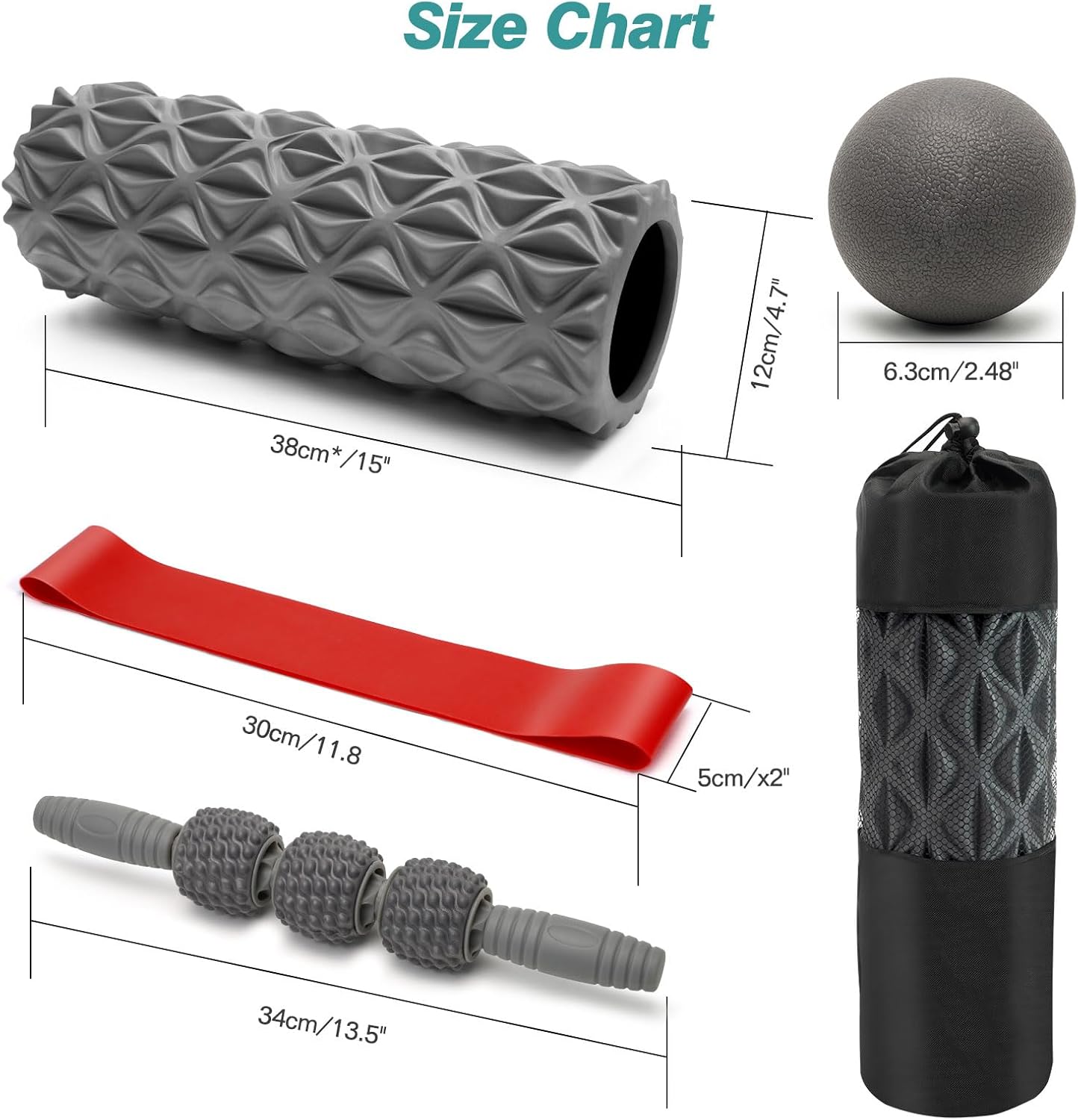 5 in 1 Foam Roller Set - Trigger Point Foam Back Roller, Muscle Roller Stick, Massage Ball, Stretching Band for Deep Muscle Massage Pilates Yoga,Fitness Exercise for Whole Body Release - Image 3