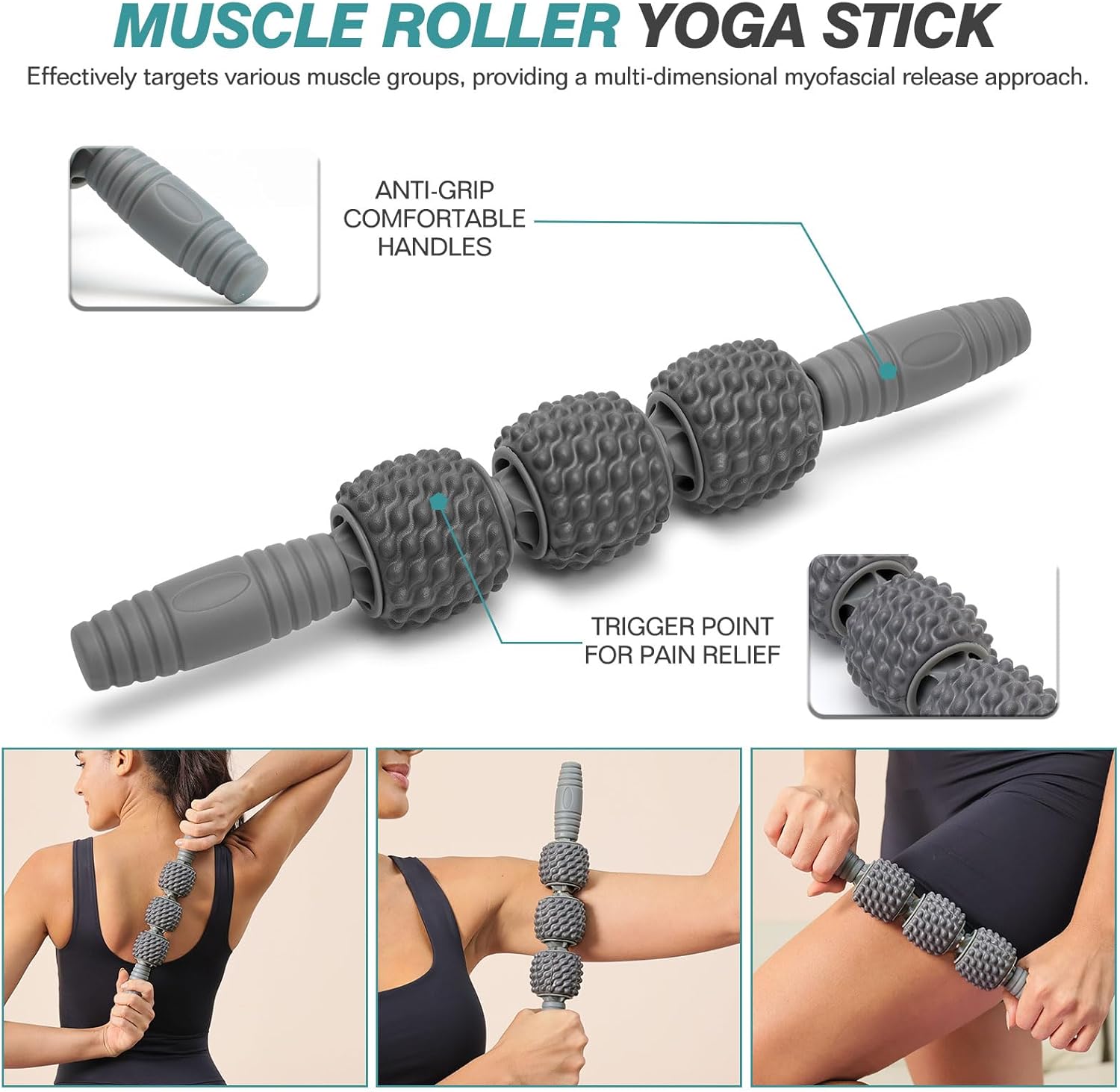 5 in 1 Foam Roller Set - Trigger Point Foam Back Roller, Muscle Roller Stick, Massage Ball, Stretching Band for Deep Muscle Massage Pilates Yoga,Fitness Exercise for Whole Body Release - Image 5