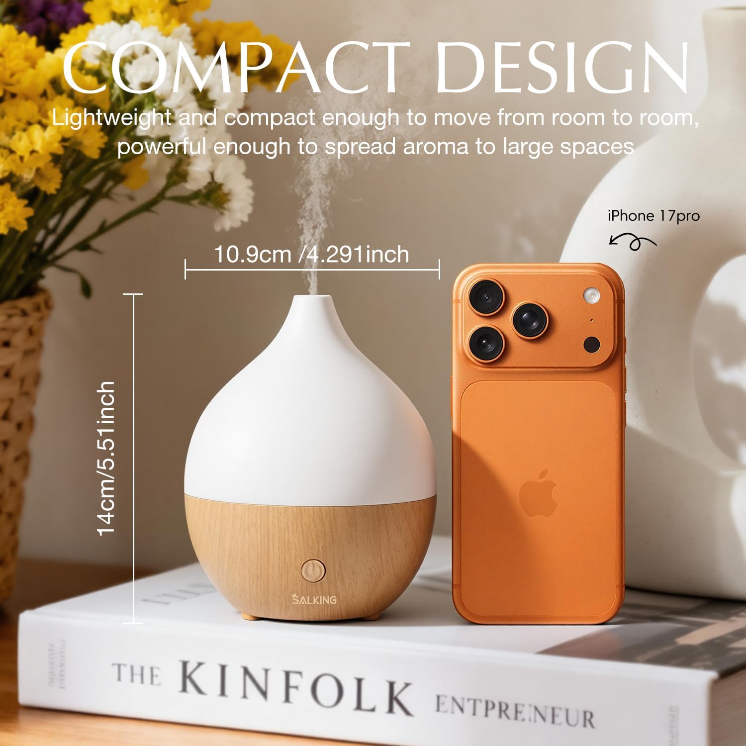 SALKING Essential Oil Diffuser, 100ml Small Aromatherapy Diffuser with Auto Shut-Off Function, Ultrasonic Diffusers for Essential Oils, Cool Mist Humidifier with Warm White Lights, for Office Home - Image 6