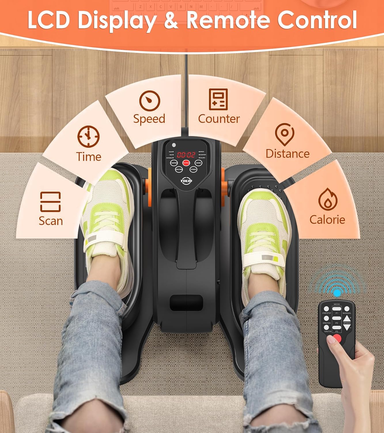 2025 New Under Desk Elliptical Machine,Portable Seated Pedal Exercise Machine for Seniors,Mini Leg Exerciser with 12 Adjustable Speeds&Remote Control,Quiet&Compact for Home Office - Image 5