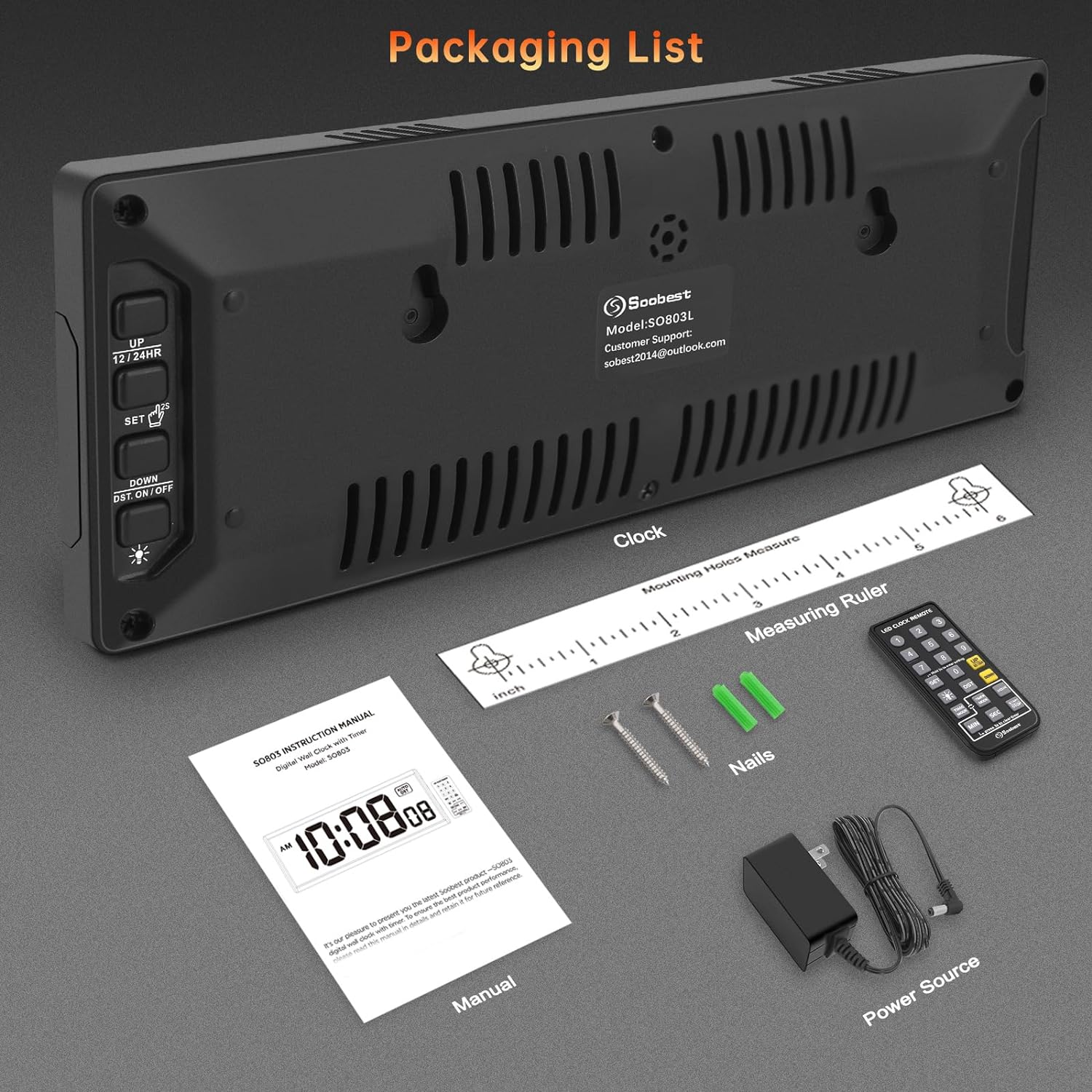 Soobest Digital Wall Clock with Seconds for Gym, Remote Countdown Timer Large LED Display 5 Dimmer (10.2" Red) - Image 8