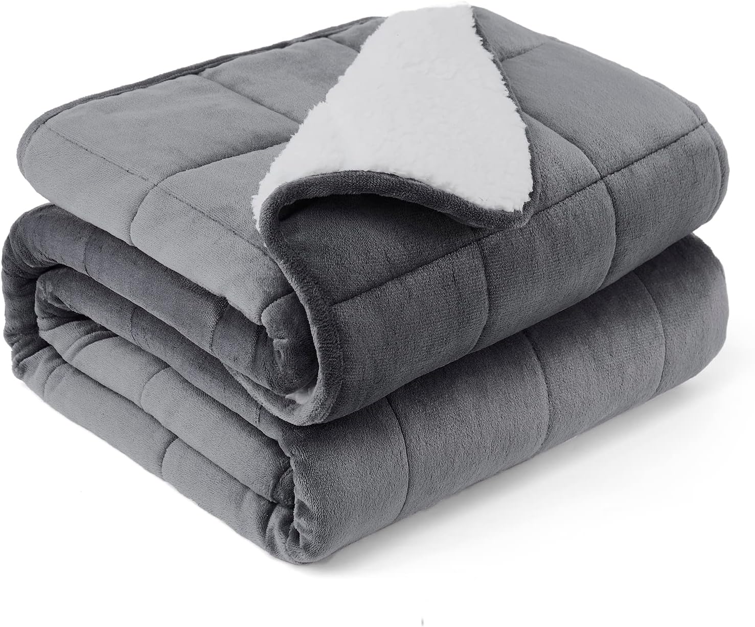 HOSUKKO Sherpa Flannel Weighted Blanket - 15 lbs Dual Sided Comfort Thick Heavy Blankets for Adults Soft Fluffy Flannel Cozy Warm Sherpa for Comfortable Relaxing Sleep, 48x72 inches Grey - Image 2