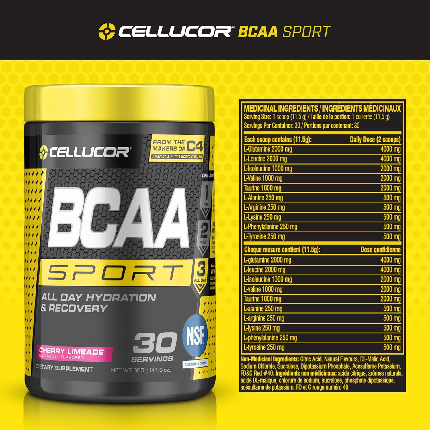 Cellucor BCAA Sport, BCAA Powder Sports Drink for Hydration & Recovery, Cherry Limeade, 30 Servings - Image 3